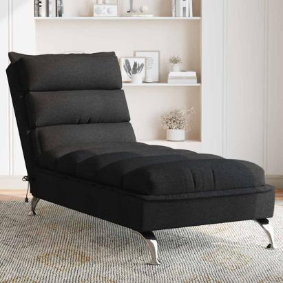 Șezlong de masaj cu perne, negru, material textil GartenMobel Dekor