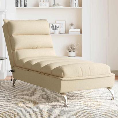 Șezlong de masaj cu perne, crem, material textil GartenMobel Dekor