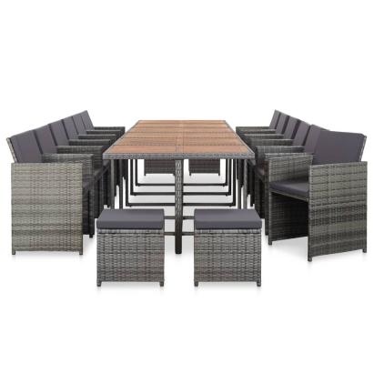 Set mobilier de exterior cu perne, 17 piese, gri, poliratan GartenMobel Dekor