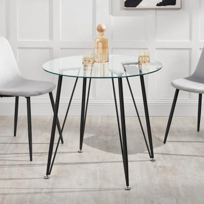 Masa, en.casa, PXXM-0101 Huittinen, 72 x 80 cm, otel, sticla, transparent, negru, blat rotund HausGarden Leisure
