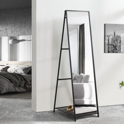 Oglinda de podea, en.casa, PXIT-0153 Ruffano, 160 x 44 x 59,5 cm, metal negru, reglabila, cu raft HausGarden Leisure