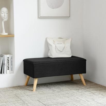 Bancheta, en.casa, PXUN-0102 Salford, 79x39x39 cm, mdf, poliester, lemn, negru, cu spatiu depozitare HausGarden Leisure