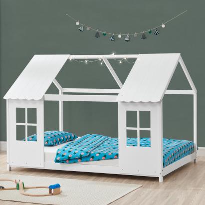 Pat casuta copii design semi deschis Tostedt 90x200 cm brad alb [en.casa] HausGarden Leisure