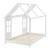 Pat copii, en.casa, PXSD-0006 Tostedt HKSM, 200 x 90 cm, brad, spumare rece, alb,150 kg, cu saltea, design semideschis casuta HausGarden Leisure