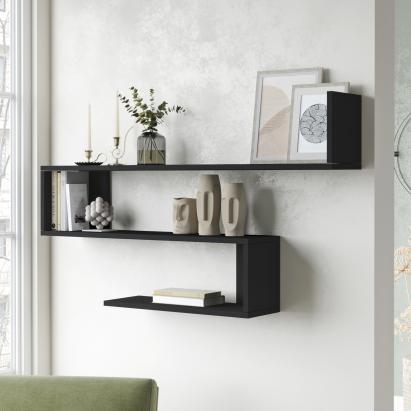 Raft de perete Kitee 71,5x120x14,5cm pal negru [en.casa] HausGarden Leisure