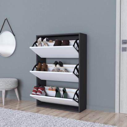 Dulap pantofi Aurskog 110x73,5x24cm pal antracit/alb [en.casa] HausGarden Leisure