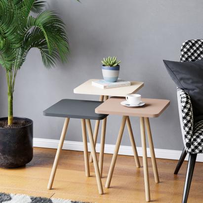 Satztisch Hobro im 3er Set Quadratisch 49 x 34 x 34 cm Grau/Weiß/Rosé [en.casa] HausGarden Leisure