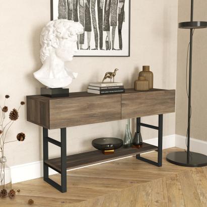 Masa consola Lappeenranta 76x139x43cm stejar inchis/negru [en.casa] HausGarden Leisure