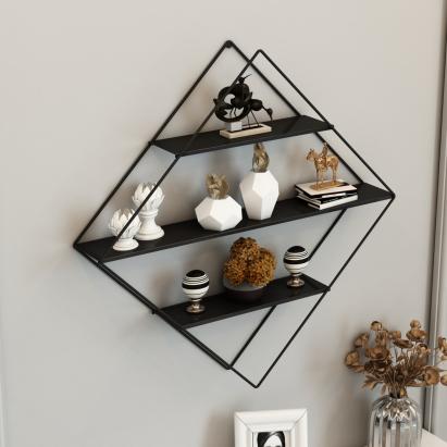Raft romb de perete Polvijärvi 66x50x9cm metal negru [en.casa] HausGarden Leisure