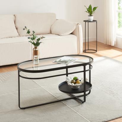 Masuta cafea Kumla 90x42,5x46cm negru [en.casa] HausGarden Leisure