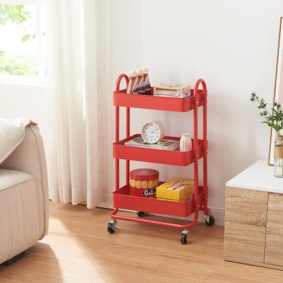Carucior 3 cosuri servire la masa Pyhäntä 78,5x46x35cm otel rosu [en.casa] HausGarden Leisure