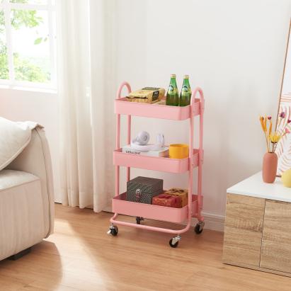 Carucior 3 cosuri servire la masa Pyhäntä 78,5x46x35cm otel roz [en.casa] HausGarden Leisure