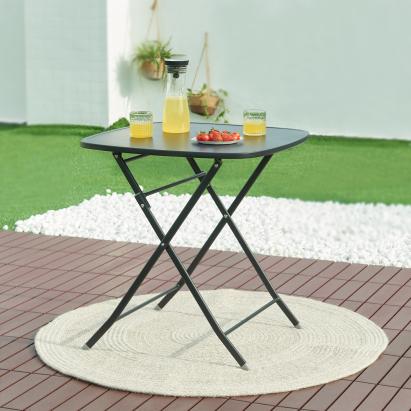 Masa pliabila gradina Sande 71x70x70cm patrata otel negru [en.casa] HausGarden Leisure
