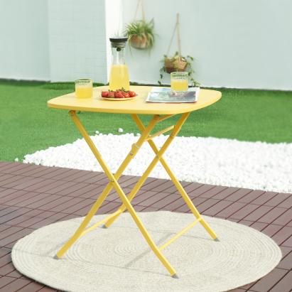 Masa pliabila gradina Sande 71x70x70cm patrata otel galben [en.casa] HausGarden Leisure