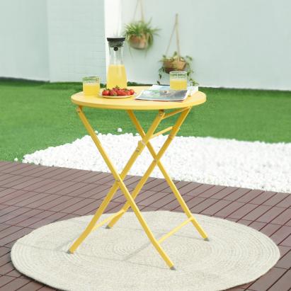 Masa pliabila gradina Sande 71x62cm rotunda otel galben [en.casa] HausGarden Leisure