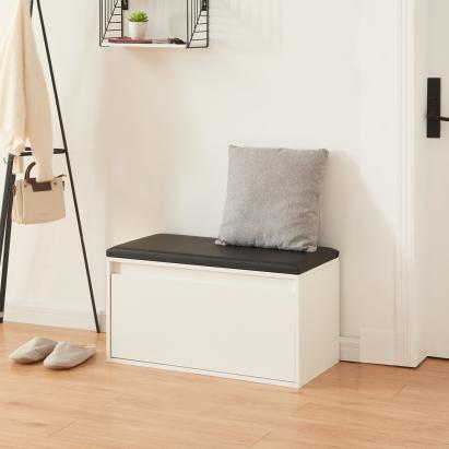 Banca cu sertar pentru pantofi Degerfors WS 80 x 39 x 45 cm PAL ALB/negru [en.casa] HausGarden Leisure