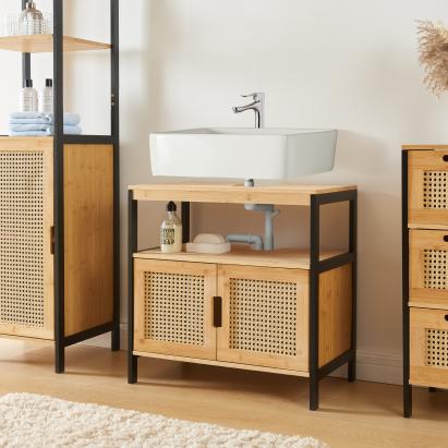 Waschbeckenunterschrank Tervola 60x60x35 cm Schwarz/Bambus [en.casa] HausGarden Leisure