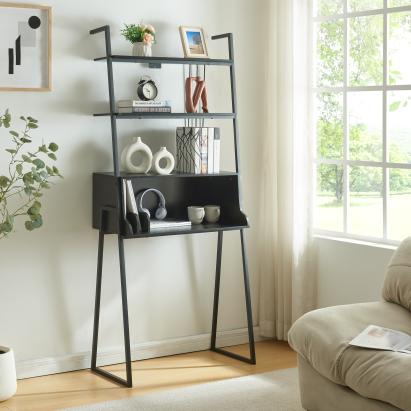 Schreibtisch Storfjord mit Leiterregal 184x80x40cm Schwarz [en.casa] HausGarden Leisure