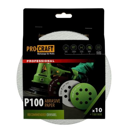 Disc abraziv pentru slefuitor cu excentric KB180.100 PROCRAFT (10 buc) Diametru: 180 mm, Granulatie: P100 Innovative ReliableTools