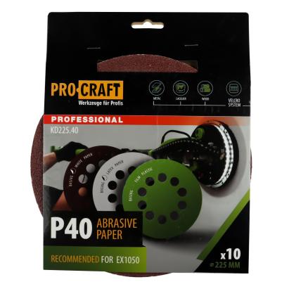 Disc abraziv pentru slefuitor cu excentric KD225.40 PROCRAFT (Set 10 buc)Diametru: 225 mm , Granulatie: P40 Innovative ReliableTools