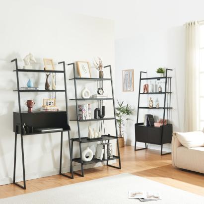 Set 2 rafturi si birou A3 Storfjord negru [en.casa] HausGarden Leisure