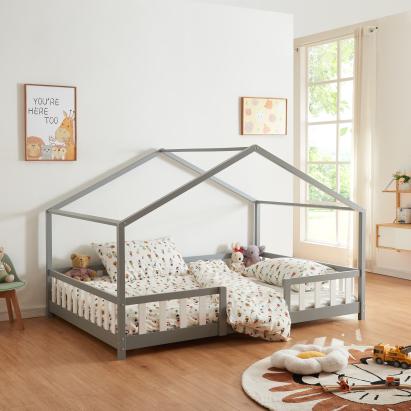 Pat casuta copii cu grilaj protectie Treviolo 200x120cm gri [en.casa] HausGarden Leisure