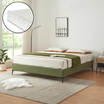 Pat tapitat cu saltea Lilla 160x200cm textil verde [en.casa] HausGarden Leisure