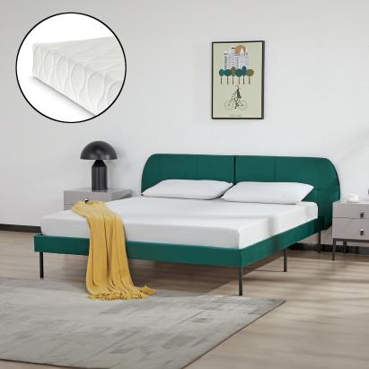Pat tapitat cu saltea Porvoo 160x200 cm catifea verde inchis [en.casa] HausGarden Leisure