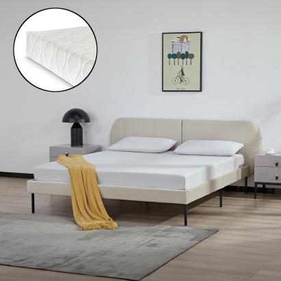Pat tapitat cu saltea Porvoo 160x200 cm catifea bej [en.casa] HausGarden Leisure