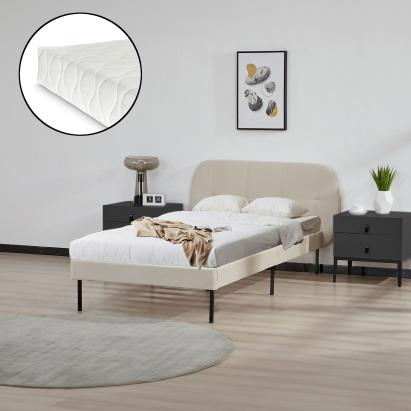 Pat tapitat cu saltea Porvoo 90x200 cm catifea bej [en.casa] HausGarden Leisure