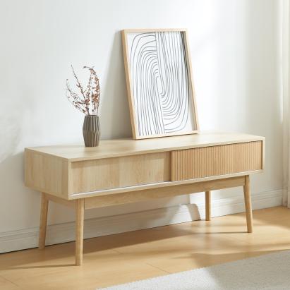 Fernsehtisch Landskrona 115x40x48 cm mit zwei Schiebetüren Eicheoptik [en.casa] HausGarden Leisure