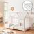 Pat casuta copii cu saltea design semideschis Tostedt 90x200 cm roz alb [en.casa] HausGarden Leisure
