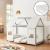 Pat casuta copii cu saltea design semideschis Tostedt 90x200 cm gri alb [en.casa] HausGarden Leisure