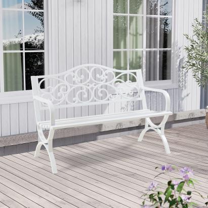 Banca gradina Utav 127x53x79 cm otel alb [casa.pro] HausGarden Leisure