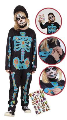 Costum de carnaval cu autocolante - Schelet infricosator PlayLearn Toys