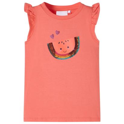 Tricou pentru copii cu mâneci cu volan, coral, 104 GartenMobel Dekor