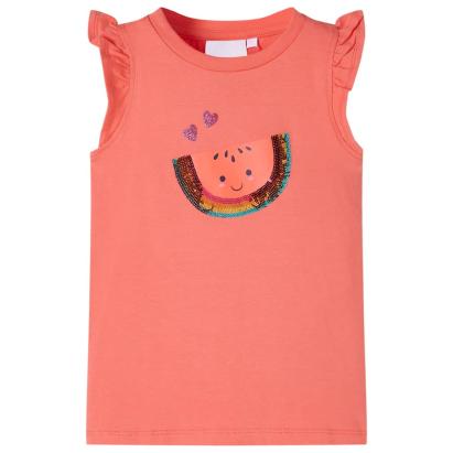 Tricou pentru copii cu mâneci cu volane, coral, 116 GartenMobel Dekor