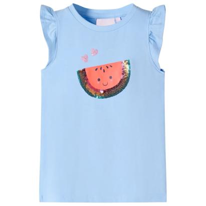 Tricou pentru copii cu mâneci cu volane, albastru deschis, 128 GartenMobel Dekor