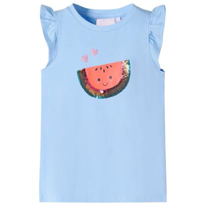 Tricou pentru copii cu mâneci cu volane, albastru deschis, 140 GartenMobel Dekor