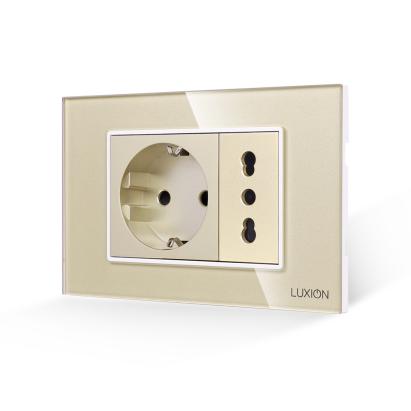 Priza Schuko + Universala Italiana cu Rama din Sticla LUXION, Standard Italian, 3M SmartElectro IntelligentHouse