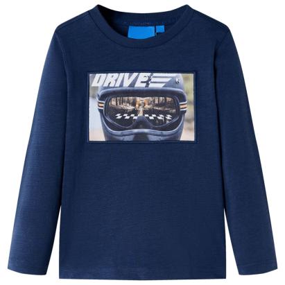 Tricou de copii cu mâneci lungi, bleumarin melanj, 128 GartenMobel Dekor