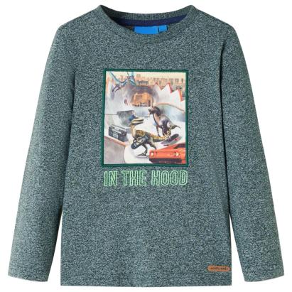 Tricou copii mâneci lungi, verde închis melanj, 128 GartenMobel Dekor