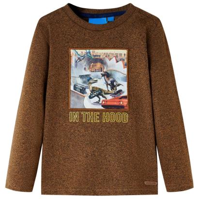 Tricou de copii cu mâneci lungi, coniac melanj, 128 GartenMobel Dekor