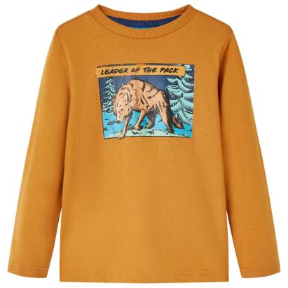 Tricou pentru copii cu mâneci lungi, ocru închis, 116 GartenMobel Dekor