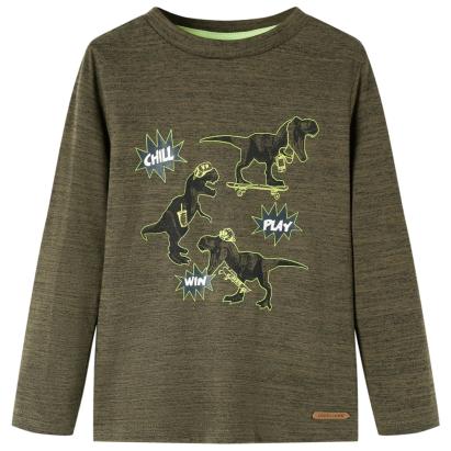 Tricou copii, mâneci lungi, kaki închis melanj, 92 GartenMobel Dekor