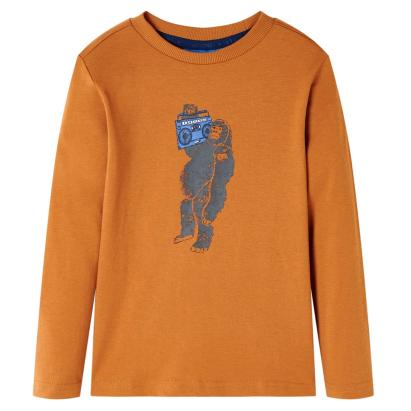 Tricou pentru copii cu mâneci lungi, ocru închis, 128 GartenMobel Dekor