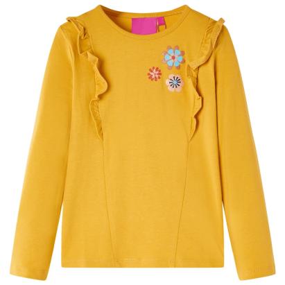 Tricou pentru copii cu mâneci lungi, ocru închis, 116 GartenMobel Dekor