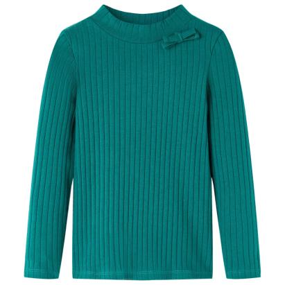 Tricou de copii cu mâneci lungi, tricot cu nervuri, verde închis, 128 GartenMobel Dekor