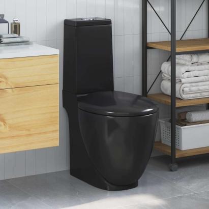 Vas WC toaletă de baie, negru, ceramică, rotund, flux inferior GartenMobel Dekor