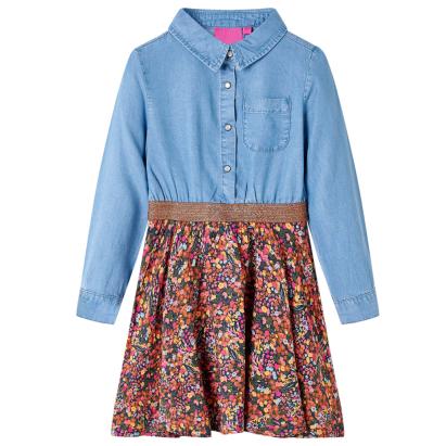 Rochie pentru copii cu mâneci lungi, bleumarin și albastru denim, 128 GartenMobel Dekor
